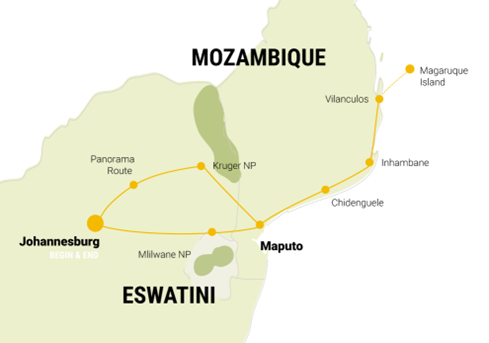Reiseverlauf der Camping und Lodge Safari Safari: Entdecke Mosambik