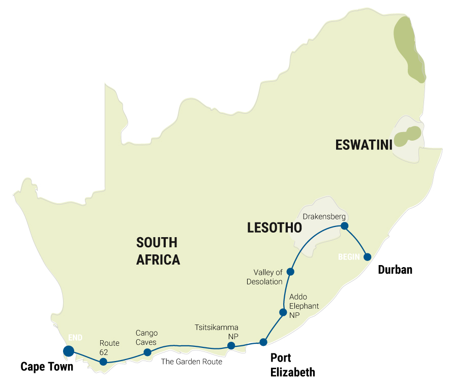 Tourverlauf unserer Safari-Reise durch Südafrika und Lesotho
