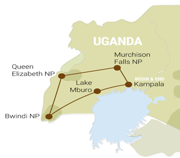 Reiseverlauf der Camping und Lodge Safari durch Uganda