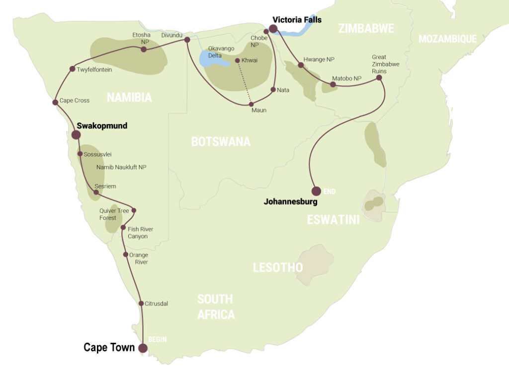 Safari und Reisebeschreibung durch das südliche Afrika