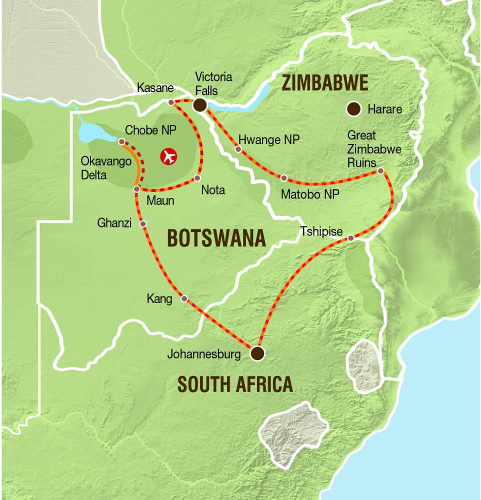 Reiseverlauf der Camping und Lodgetour durch Afrika Reiseverlauf der Camping und Lodgetour durch Afrika