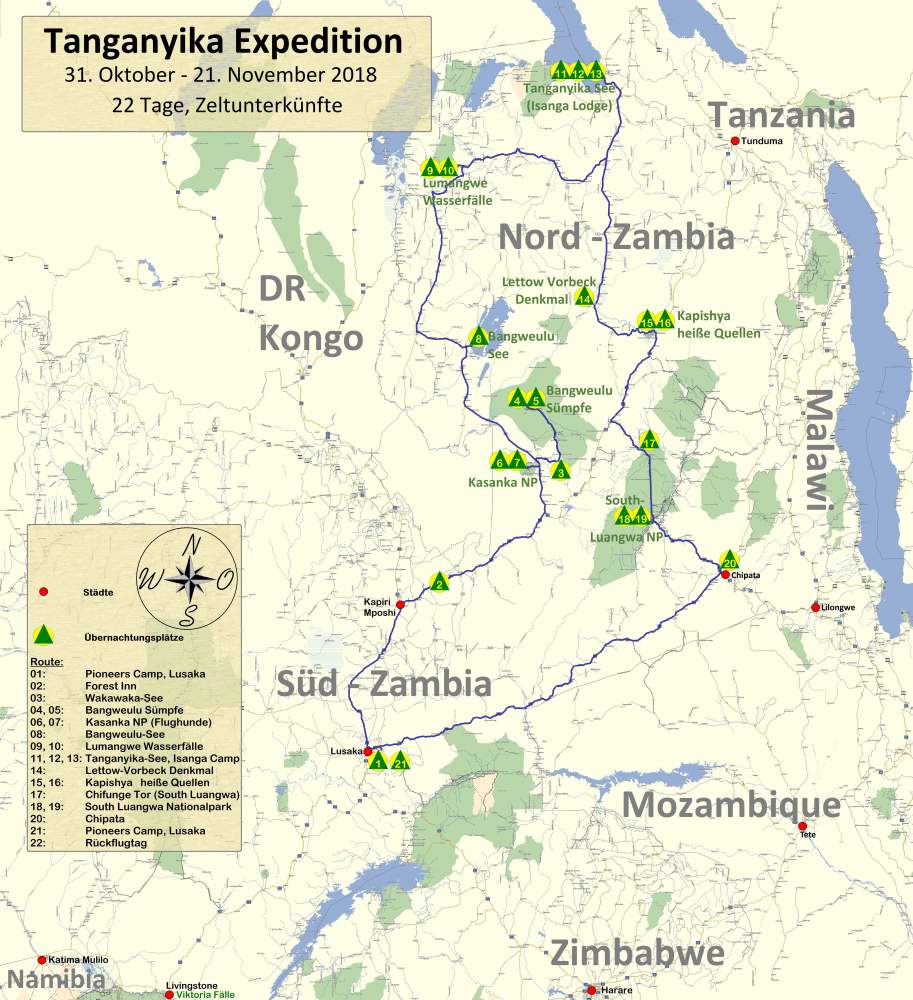 Tourverlauf der Safari mit Expeditionscharakter - Sambia
