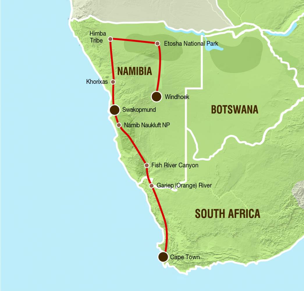 Reiseverlauf von Windhoek bis nach Kapstadt