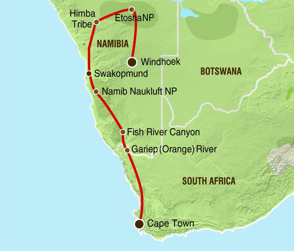 Reiseverlauf der Lodgesafari - Das Beste von Namibia Reiseverlauf der Lodgesafari - Das Beste von Namibia