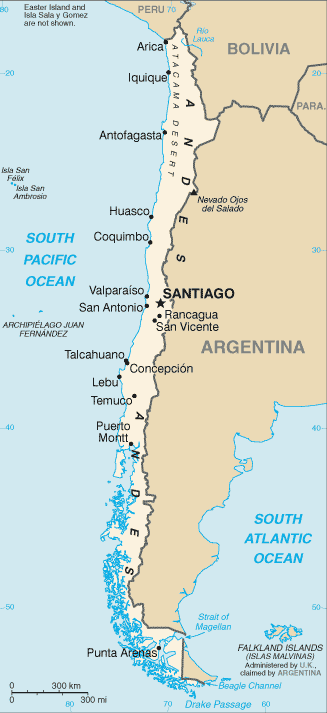 Landkarte des Reiselandes Chile in dem wir Motorradreisen anbieten