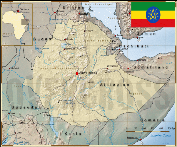 Reisekarte von Äthiopien des Reiseveranstalters Overcross