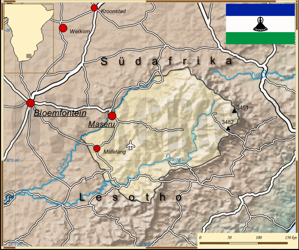 Reisekarte von Lesotho des Reiseveranstalters Overcross