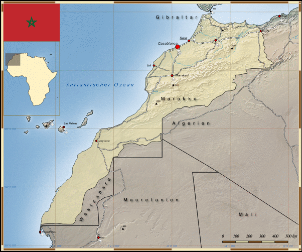 Reisekarte von Marokko des Reiseveranstalters Overcross