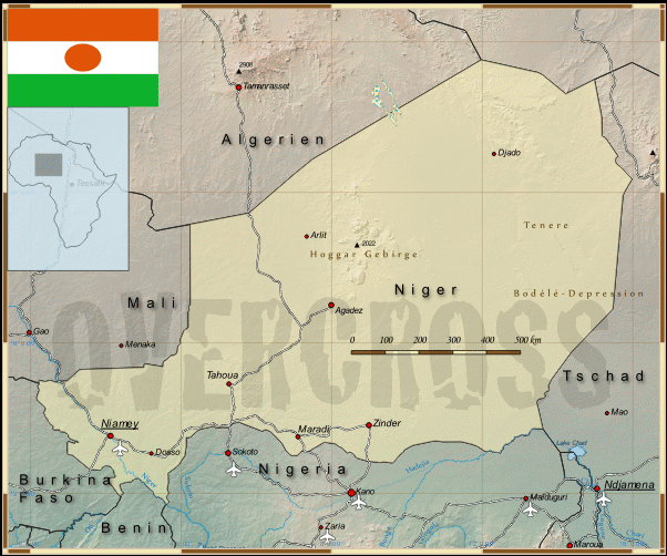 Reisekarte von Niger des Reiseveranstalters OVERCROSS