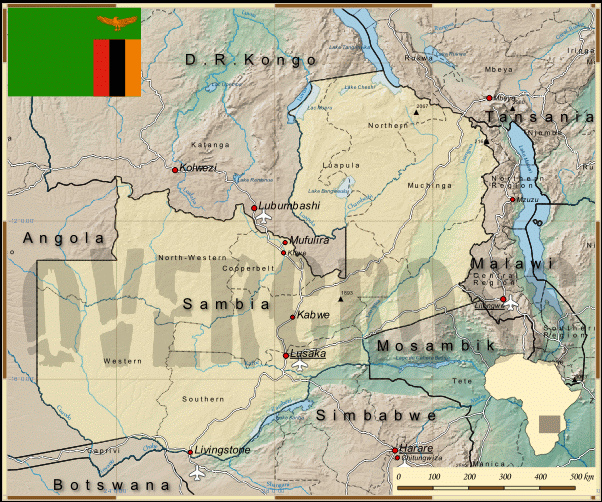 Reisekarte von Sambia des Reiseveranstalters Overcross