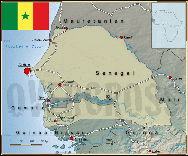 Reisekarte vom Senegal des Reiseveranstalters OVERCROSS