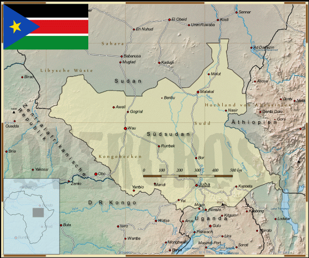 Reisekarte von Suedsudan des Reiseveranstalters OVERCROSS