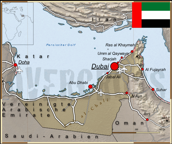 Reisekarte der Arabischen Emirate des Reiseveranstalters OVERCROSS