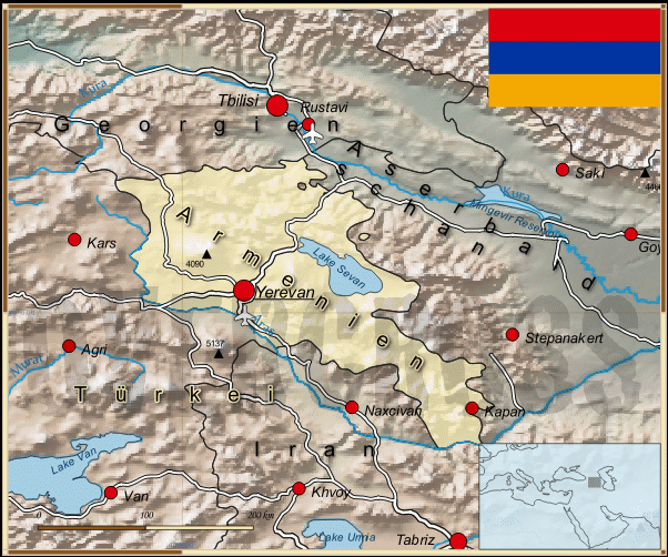 Reisekarte von Armenien des Reiseveranstalters OVERCROSS, für Vergrösserung bitte klicken Reisekarte von Armenien des Reiseveranstalters OVERCROSS