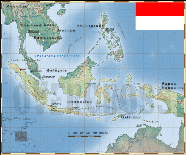 Reisekarte von Indonesien des Reiseveranstalters Overcross
