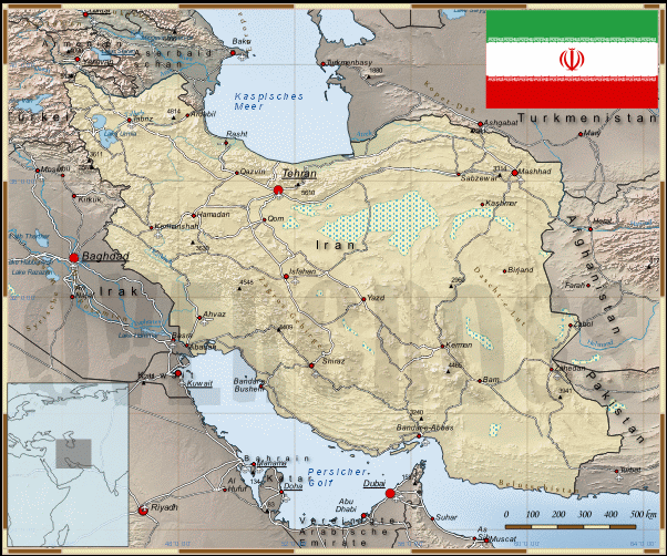 Reisekarte des Irans des Reiseveranstalters OVERCROSS, für Vergrösserung bitte klicken Reisekarte des Irans des Reiseveranstalters OVERCROSS