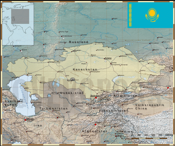 Reisekarte von Kasachstan des Reiseveranstalters OVERCROSS