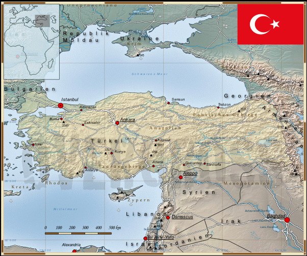 Reisekarte der Türkei des Reiseveranstalters OVERCROSS, für Vergrösserung bitte klicken Reisekarte von Tuerkei des Reiseveranstalters OVERCROSS