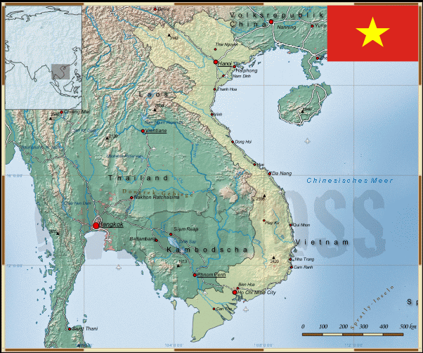 Reisekarte von Vietnam des Reiseveranstalters OVERCROSS, für Vergrösserung bitte klicken Reisekarte von Vietnam des Reiseveranstalters OVERCROSS