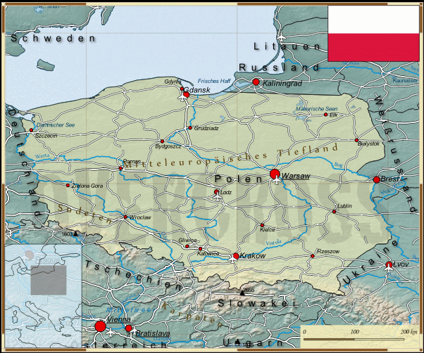 Reisekarte von Polen des Reiseveranstalters OVERCROSS