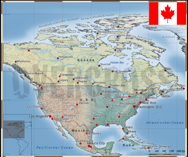 Reisekarte von Kanada des Reiseveranstalters OVERCROSS