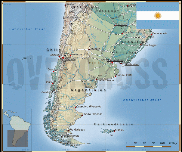 Reisekarte von Argentinien des Reiseveranstalters OVERCROSS