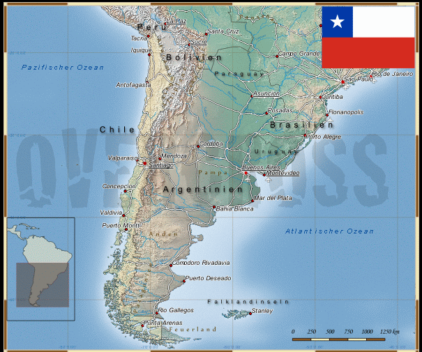 Reisekarte von Chile des Reiseveranstalters OVERCROSS