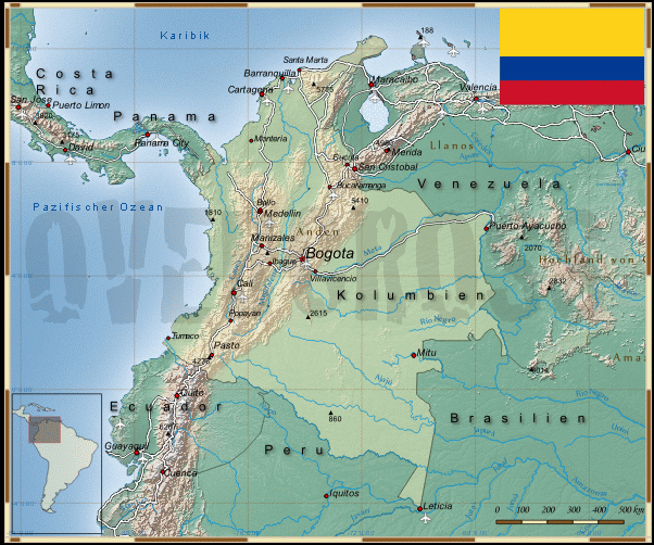 Reisekarte von Kolumbien des 

Reiseveranstalters OVERCROSS