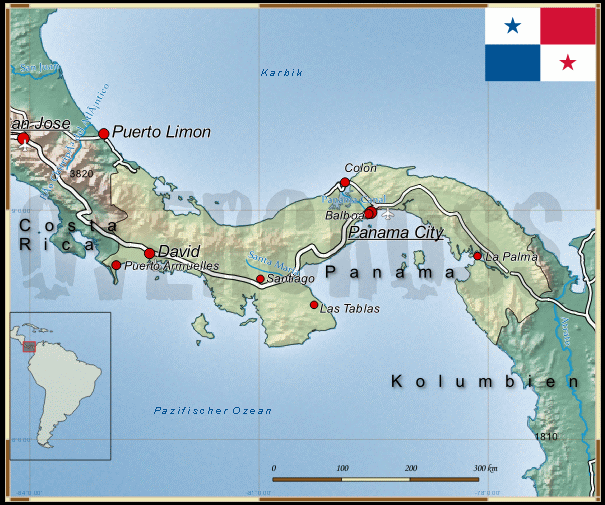 Reisekarte von Panama des Reiseveranstalters OVERCROSS, für Vergrösserung bitte klicken Reisekarte von Panama des Reiseveranstalters OVERCROSS