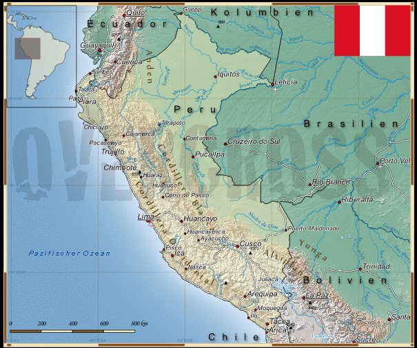 Reisekarte von Peru des Reiseveranstalters OVERCROSS