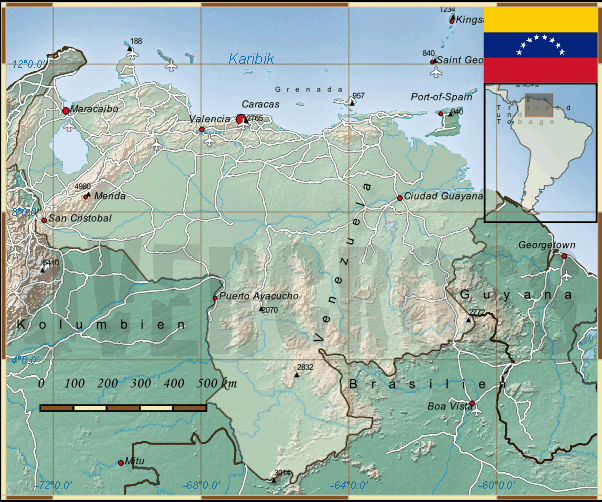 Landkarte von Venezuela des Reiseveranstalters Overcross, für Vergrösserung bitte klicken Landkarte von Venezuela des Reiseveranstalters Overcross
