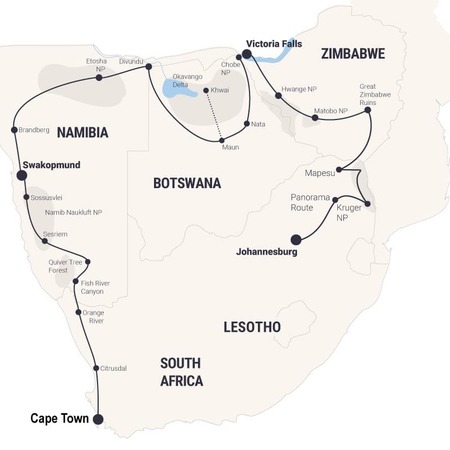 Überlandreise südliches Afrika: 4-Länder-Safari