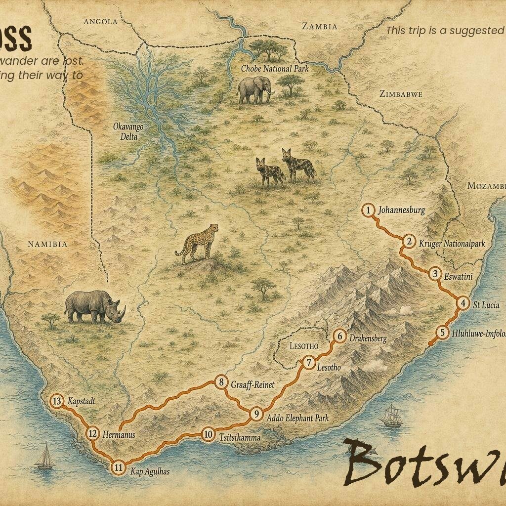 Südafrika Safari Rundreise Kruger bis Kap – Botswana Roadbook