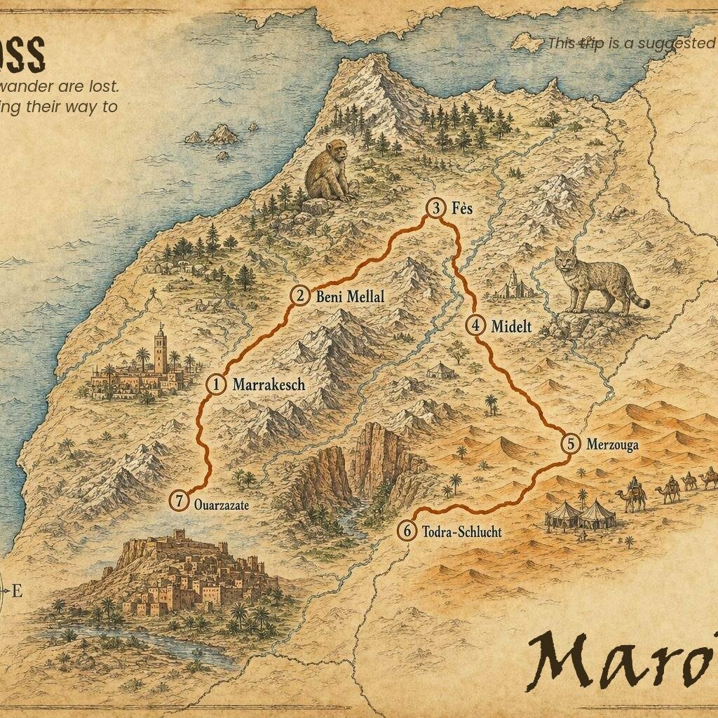 Motorradreise Marokko Sahara, Atlas  Königsstädte – Marokko Roadbook