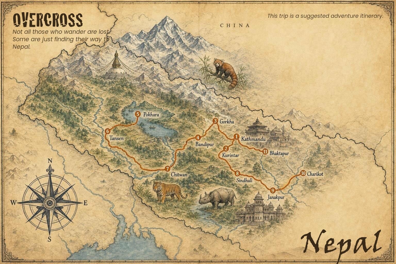 Kathmandu-Tal und Serpentinen